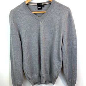 BOSS Men's Light Gray 100% wool Crewneck Sweater size M